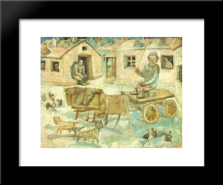 Oxen. Scene From The Life Of Savages 20x24 Black Modern Wood Framed Art Print Poster by Filonov, Pavel
