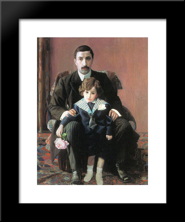 Portrait Of Arman Frantsevich Aziber And His Son 20x24 Black Modern Wood Framed Art Print Poster by Filonov, Pavel