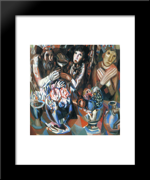 The Three At The Table 20x24 Black Modern Wood Framed Art Print Poster by Filonov, Pavel