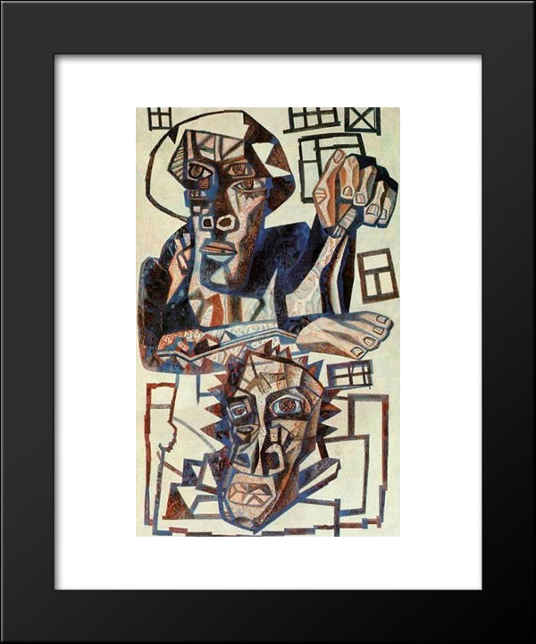 Two Heads 20x24 Black Modern Wood Framed Art Print Poster by Filonov, Pavel