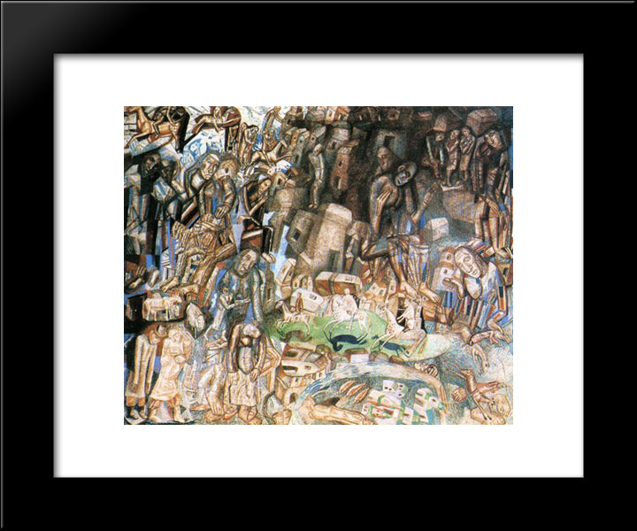 Untitled (The Riders) 20x24 Black Modern Wood Framed Art Print Poster by Filonov, Pavel