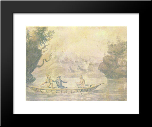 American Indians In The Boat 20x24 Black Modern Wood Framed Art Print Poster by Svinyin, Pavel