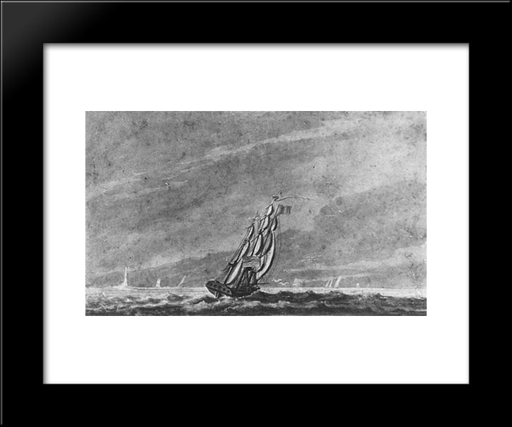 Full Sail Off Sandy Hook Entrance To New York Harbor 20x24 Black Modern Wood Framed Art Print Poster by Svinyin, Pavel