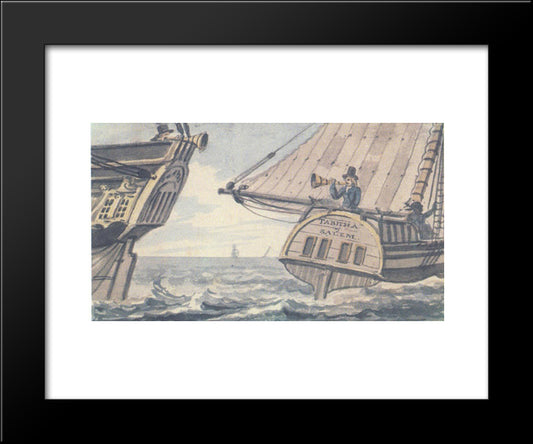 Meeting Of Two Ships In The Sea 20x24 Black Modern Wood Framed Art Print Poster by Svinyin, Pavel