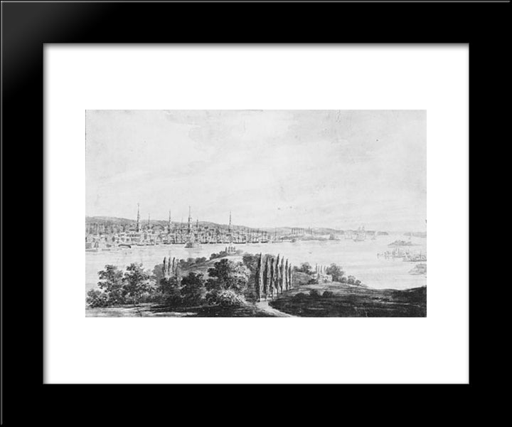 New York City And Harbor From Weehawken 20x24 Black Modern Wood Framed Art Print Poster by Svinyin, Pavel