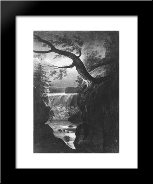 Niagara Falls Canadian Side By Moonlight 20x24 Black Modern Wood Framed Art Print Poster by Svinyin, Pavel