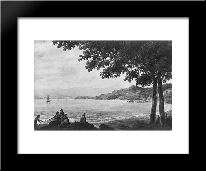 Shad Fishermen On The Shore Of The Hudson River 20x24 Black Modern Wood Framed Art Print Poster by Svinyin, Pavel