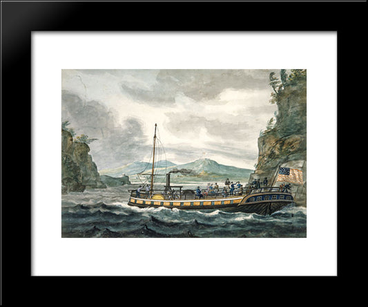 Steamboat Travel On The Hudson River 20x24 Black Modern Wood Framed Art Print Poster by Svinyin, Pavel