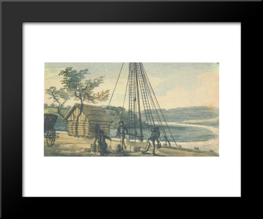 Works On The Shore 20x24 Black Modern Wood Framed Art Print Poster by Svinyin, Pavel