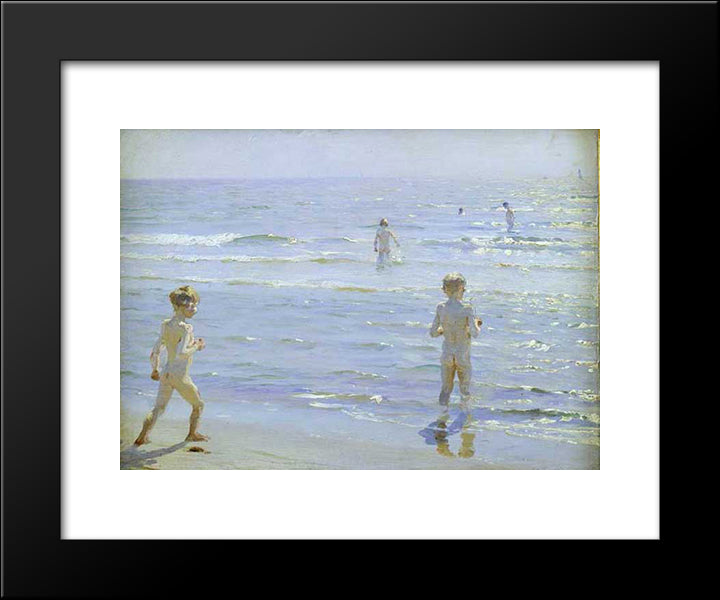 Boys Bathing 20x24 Black Modern Wood Framed Art Print Poster by Kroyer, Peder Severin