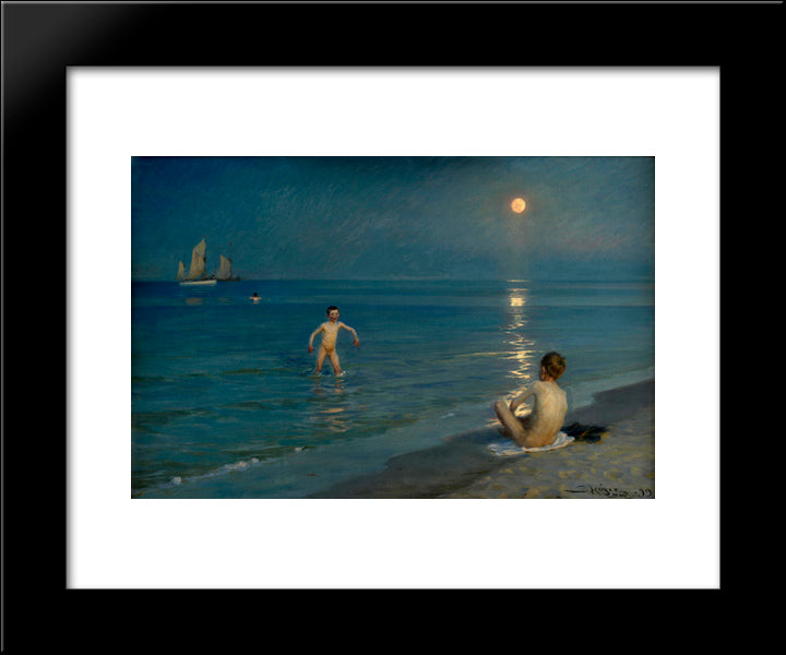 Boys Bathing At Skagen, Summer Evening 20x24 Black Modern Wood Framed Art Print Poster by Kroyer, Peder Severin