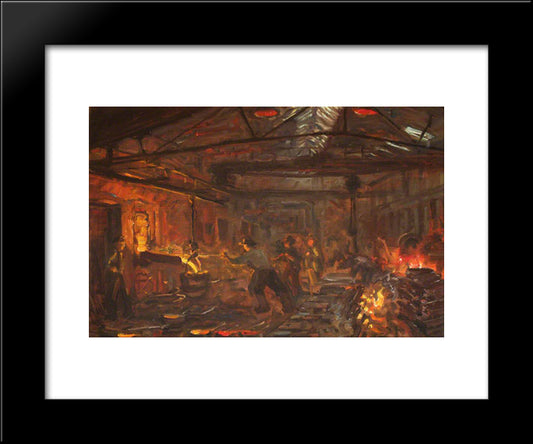 Burmeister And Wain Iron Foundry 20x24 Black Modern Wood Framed Art Print Poster by Kroyer, Peder Severin