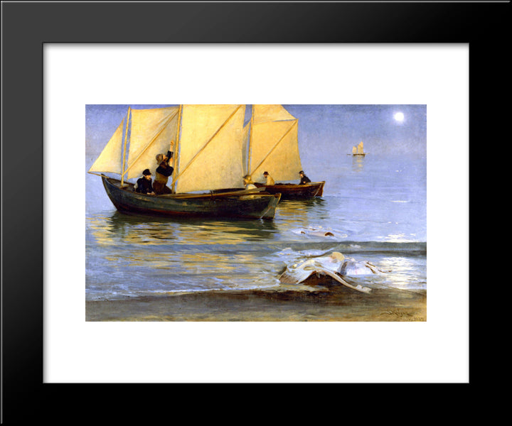 Fishing Boats 20x24 Black Modern Wood Framed Art Print Poster by Kroyer, Peder Severin