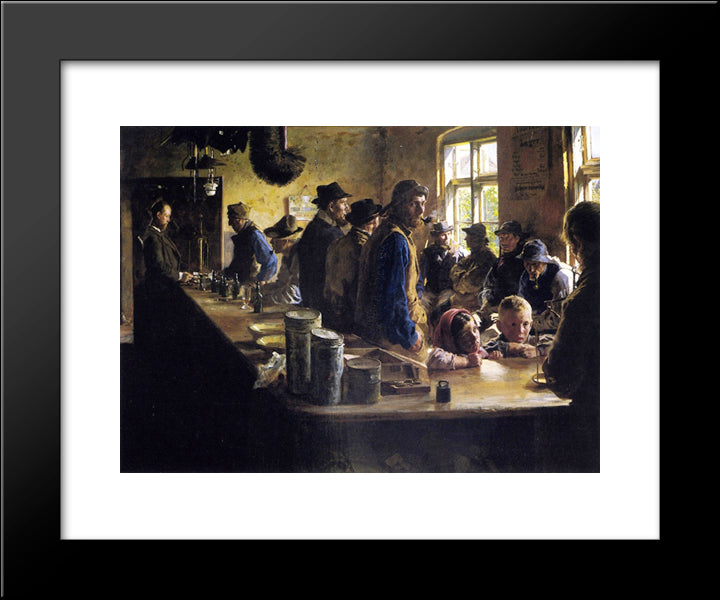 In The Store During A Pause From Fishing 20x24 Black Modern Wood Framed Art Print Poster by Kroyer, Peder Severin