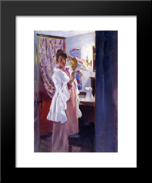 Interior With The Artist'S Wife (Marie Kroyer) 20x24 Black Modern Wood Framed Art Print Poster by Kroyer, Peder Severin