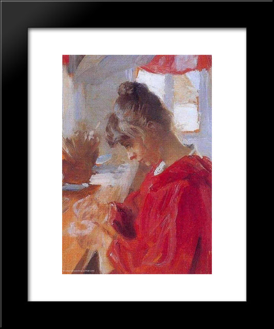 Marie In Red Dress 20x24 Black Modern Wood Framed Art Print Poster by Kroyer, Peder Severin