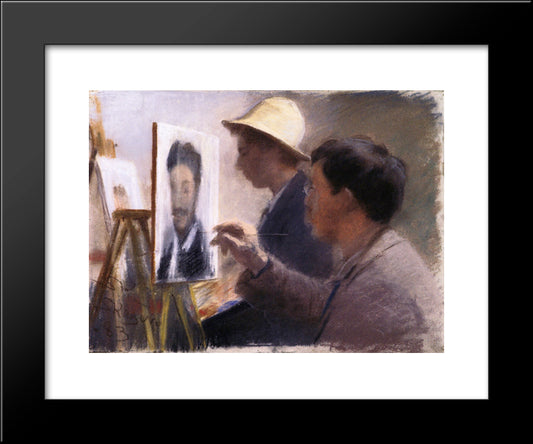 Oscar Bjorck And Eilif Peterssen Painting Portraits Of Georg Brandes 20x24 Black Modern Wood Framed Art Print Poster by Kroyer, Peder Severin