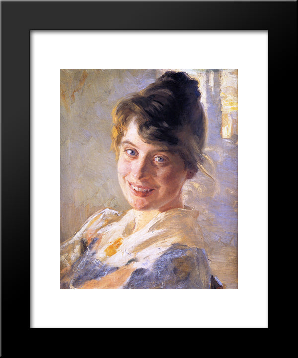 Portrait Of The Artist'S Wife, Marie 20x24 Black Modern Wood Framed Art Print Poster by Kroyer, Peder Severin