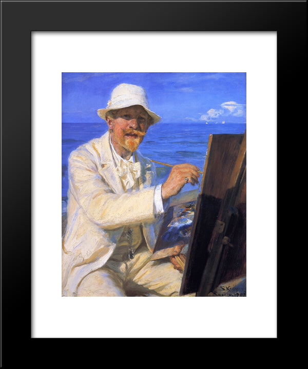 Self-Portrait, Sitting By His Easel At Skagen Beach 20x24 Black Modern Wood Framed Art Print Poster by Kroyer, Peder Severin