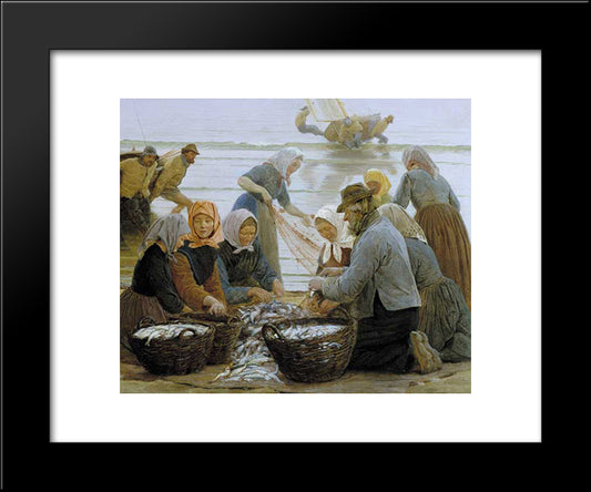 Women And Fishermen Of Hornbaek 20x24 Black Modern Wood Framed Art Print Poster by Kroyer, Peder Severin