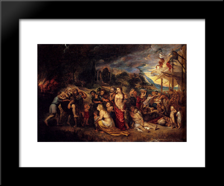 Aeneas And His Family Departing From Troy 20x24 Black Modern Wood Framed Art Print Poster by Rubens, Peter Paul