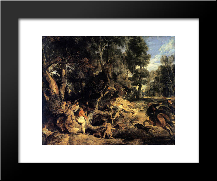 Boar Hunt 20x24 Black Modern Wood Framed Art Print Poster by Rubens, Peter Paul