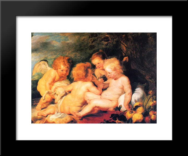 Christ And St. John With Angels 20x24 Black Modern Wood Framed Art Print Poster by Rubens, Peter Paul