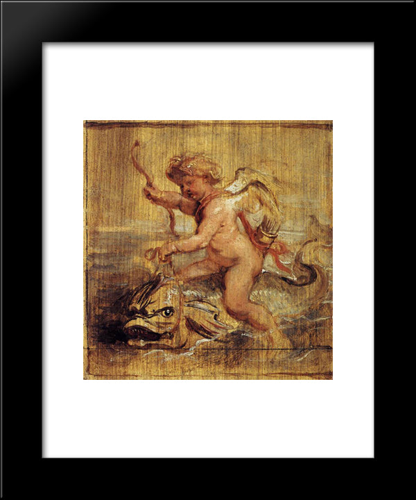 Cupid Riding A Dolphin 20x24 Black Modern Wood Framed Art Print Poster by Rubens, Peter Paul