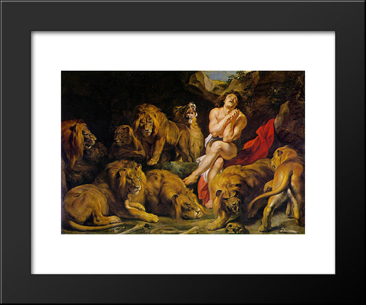 Daniel In The Lion'S Den 20x24 Black Modern Wood Framed Art Print Poster by Rubens, Peter Paul