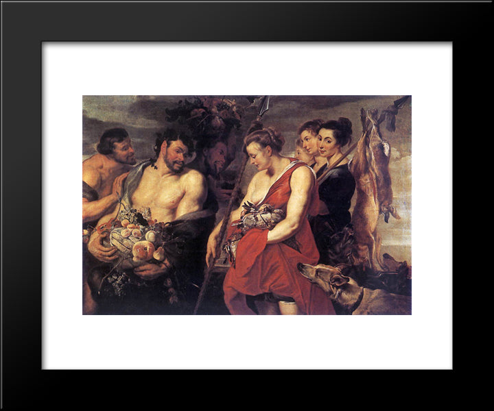 Diana Presentig The Catch To Pan 20x24 Black Modern Wood Framed Art Print Poster by Rubens, Peter Paul