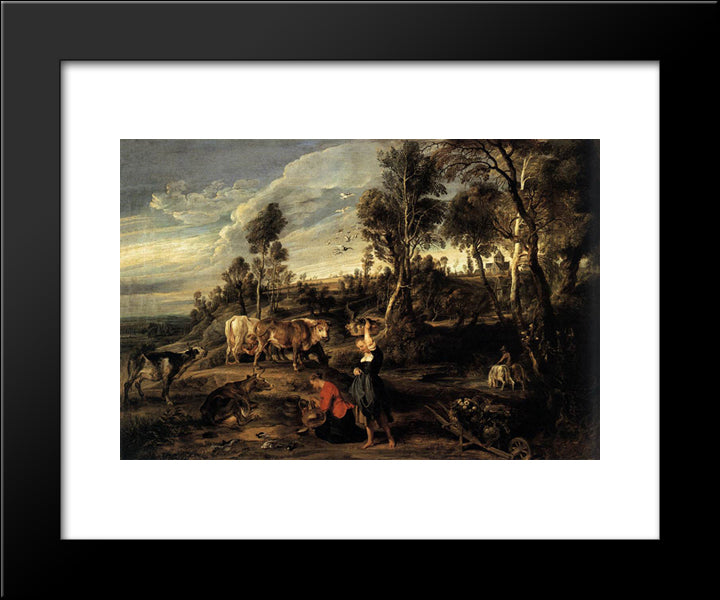 Farm At Laken 20x24 Black Modern Wood Framed Art Print Poster by Rubens, Peter Paul