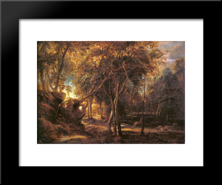 Forest Landscape At The Sunrise 20x24 Black Modern Wood Framed Art Print Poster by Rubens, Peter Paul