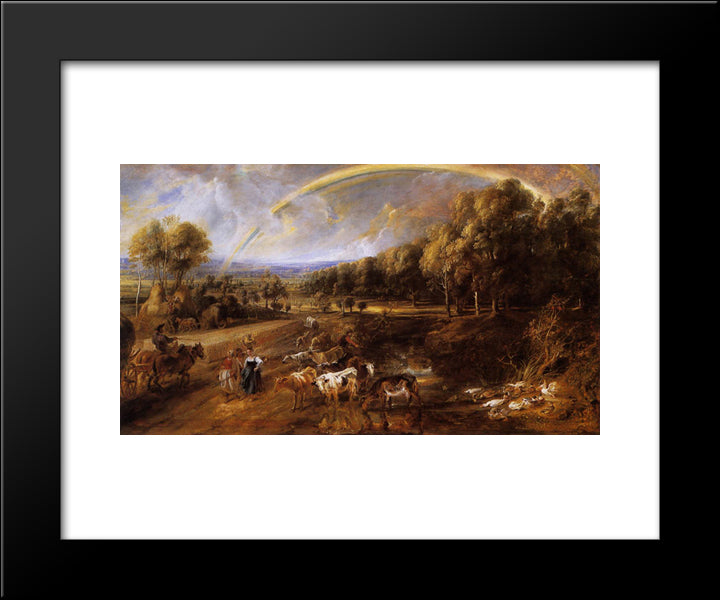 Landscape With A Rainbow 20x24 Black Modern Wood Framed Art Print Poster by Rubens, Peter Paul