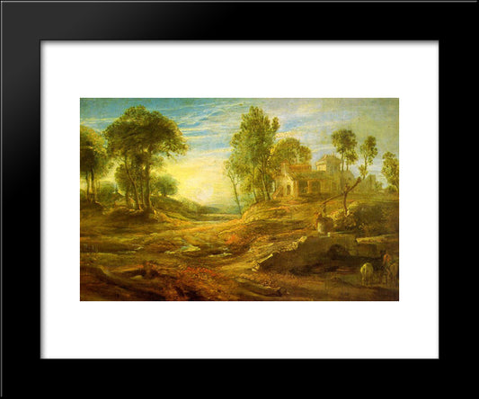 Landscape With A Watering Place 20x24 Black Modern Wood Framed Art Print Poster by Rubens, Peter Paul