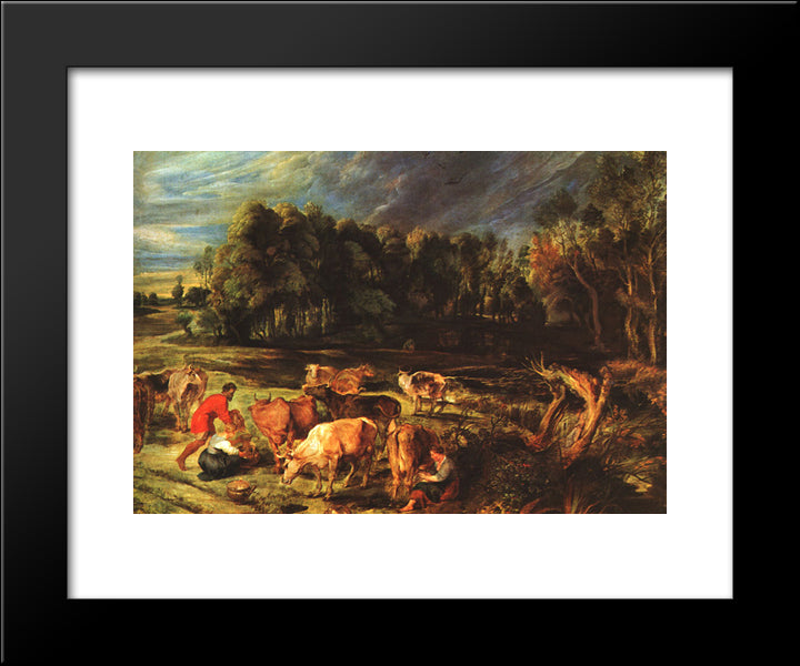 Landscape With Cows 20x24 Black Modern Wood Framed Art Print Poster by Rubens, Peter Paul