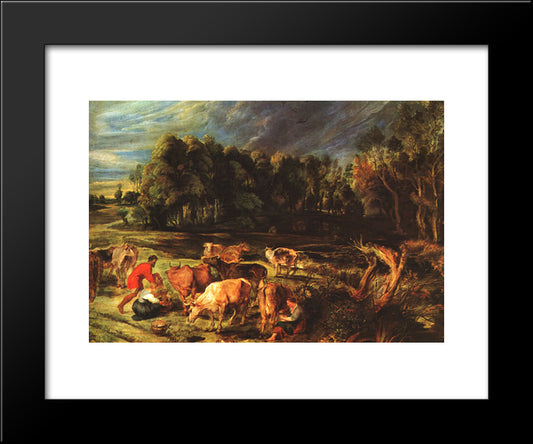 Landscape With Cows 20x24 Black Modern Wood Framed Art Print Poster by Rubens, Peter Paul