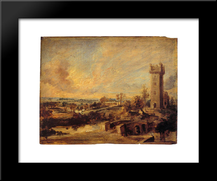 Landscape With Tower 20x24 Black Modern Wood Framed Art Print Poster by Rubens, Peter Paul