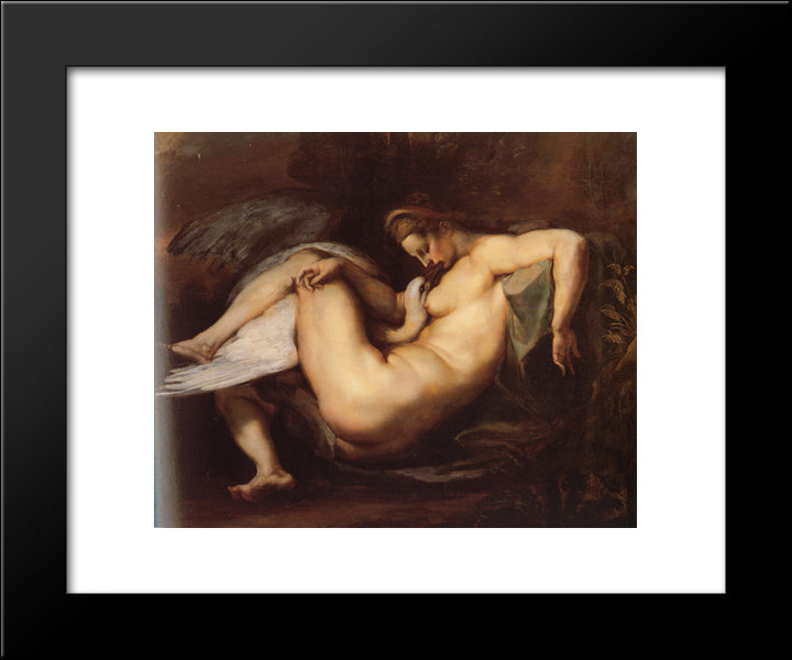 Leda And The Swan 20x24 Black Modern Wood Framed Art Print Poster by Rubens, Peter Paul