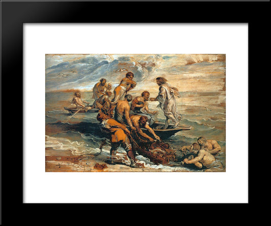 Miraculous Fishing 20x24 Black Modern Wood Framed Art Print Poster by Rubens, Peter Paul