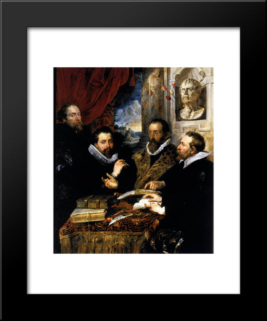 Selfportrait With Brother Philipp, Justus Lipsius And Another Scholar 20x24 Black Modern Wood Framed Art Print Poster by Rubens, Peter Paul