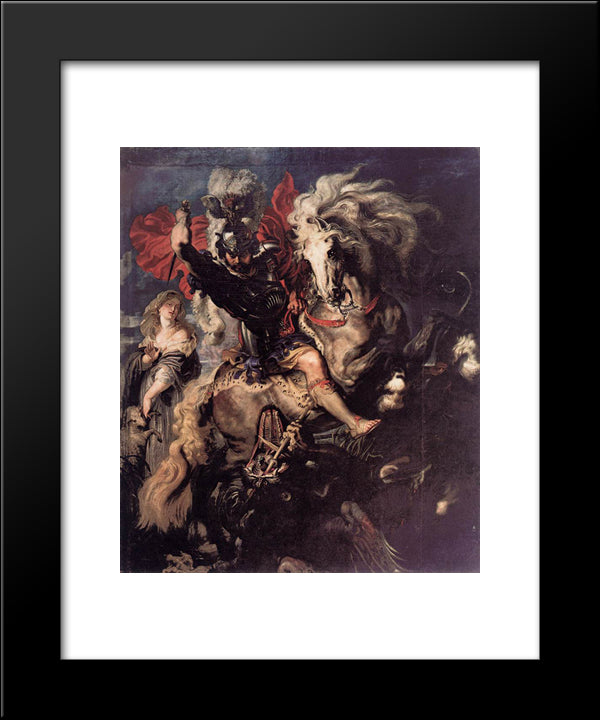 St. George And A Dragon 20x24 Black Modern Wood Framed Art Print Poster by Rubens, Peter Paul