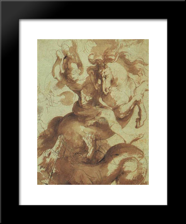 St. George Slaying The Dragon 20x24 Black Modern Wood Framed Art Print Poster by Rubens, Peter Paul