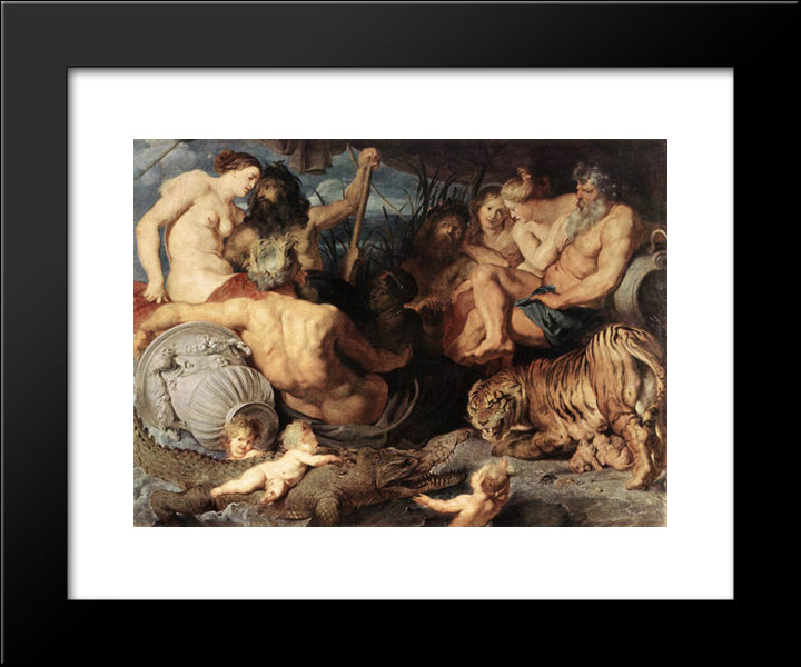 The Four Continents 20x24 Black Modern Wood Framed Art Print Poster by Rubens, Peter Paul