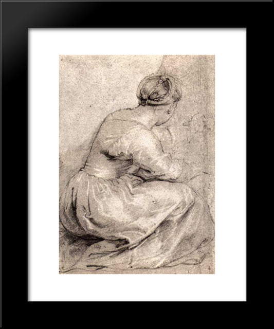 The Girl Squatted Down 20x24 Black Modern Wood Framed Art Print Poster by Rubens, Peter Paul