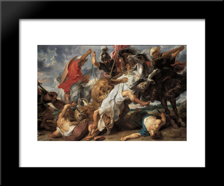 The Lion Hunt 20x24 Black Modern Wood Framed Art Print Poster by Rubens, Peter Paul