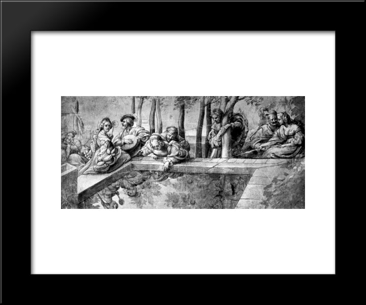 The Society Near Fountain 20x24 Black Modern Wood Framed Art Print Poster by Rubens, Peter Paul