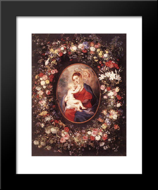 The Virgin And Child In A Garland Of Flower 20x24 Black Modern Wood Framed Art Print Poster by Rubens, Peter Paul