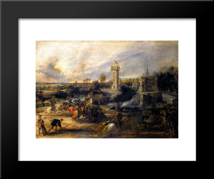 Tournament In Front Of Castle Steen 20x24 Black Modern Wood Framed Art Print Poster by Rubens, Peter Paul