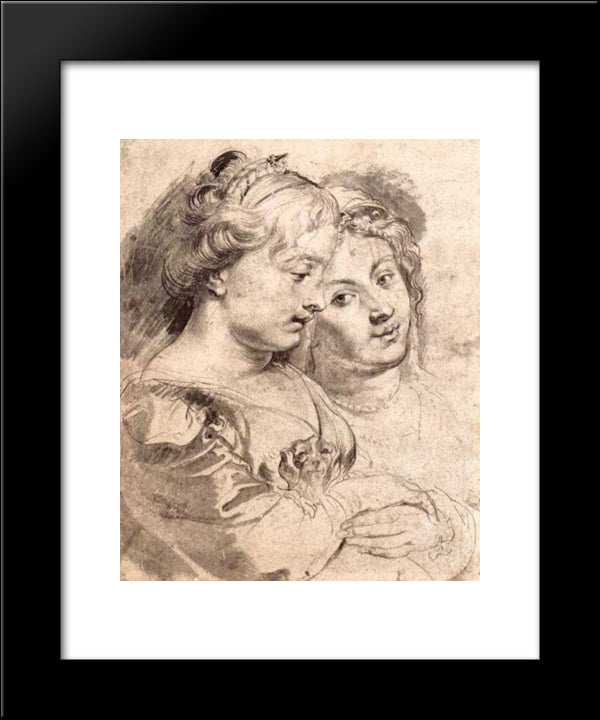 Two Young Women With A Dog 20x24 Black Modern Wood Framed Art Print Poster by Rubens, Peter Paul