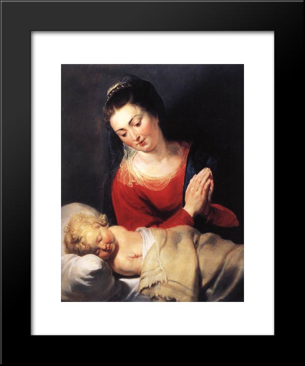 Virgin In Adoration Before The Christ Child 20x24 Black Modern Wood Framed Art Print Poster by Rubens, Peter Paul